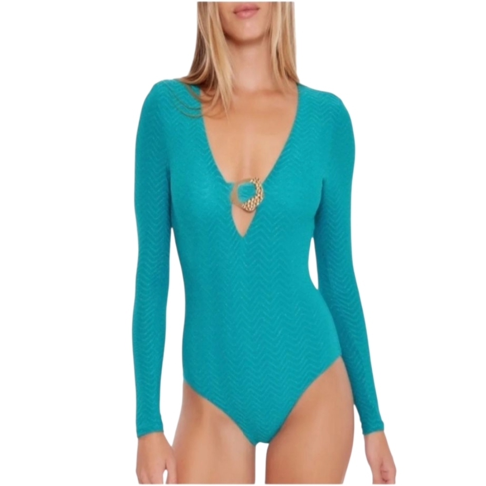 SEE NEW LISTING Trina Turk Empire Lurex Plunge Paddle Suit Marine - Picture 8 of 16